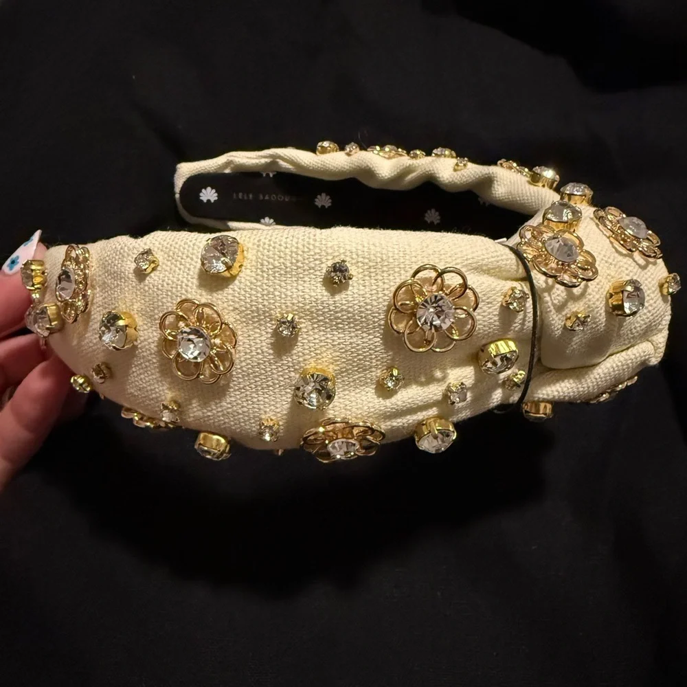 NWT Lele Sadoughi Marigold Crystal Embellished Knotted Headband Ivory